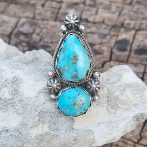 Eli Skeets Navajo handmade Kingman blue Turquoise Starshot ring signed 6.75